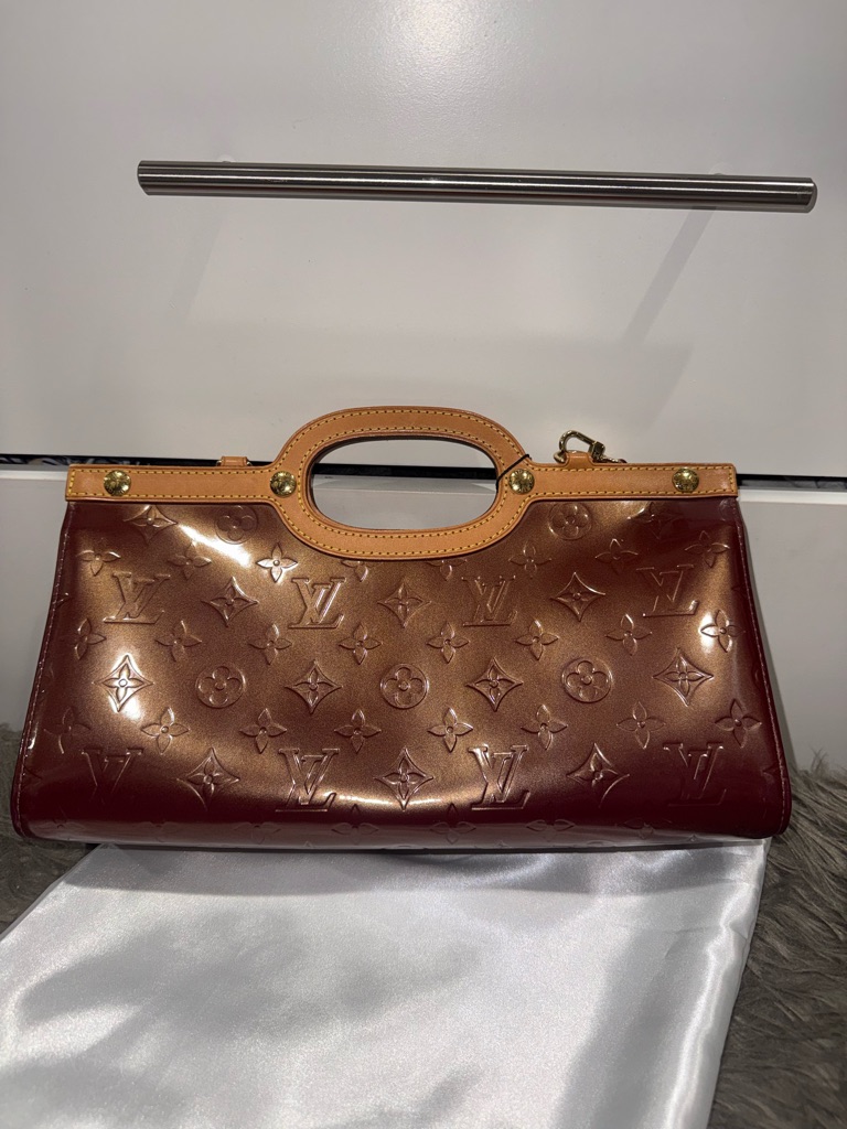 Louis Vuitton Deep Burgundy Patent Monogram Handbag With Vachetta Handles
